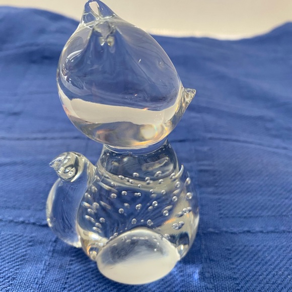 Crystal art glass hand blown cat figure paper weight w:bubbles inside - Picture 3 of 10
